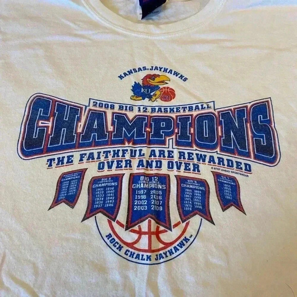 Kansas Jayhawks 2008 Big 12 Champs Short Sleeve Shirt size XXL color White - Picture 2 of 4